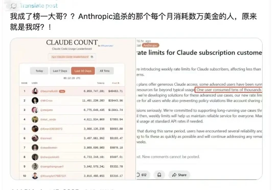 月烧35万元token、逼得Claude官方连夜限速！被全网吐槽的中国“榜一大哥”，已经靠 AI 年入千万了